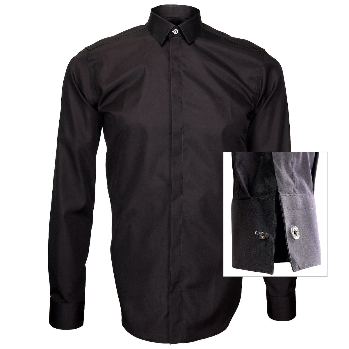 Chemise Homme Process - Noir à Passepoil Contrastant - Coupe Slim - Taille L - Neuf Avec étiquettes