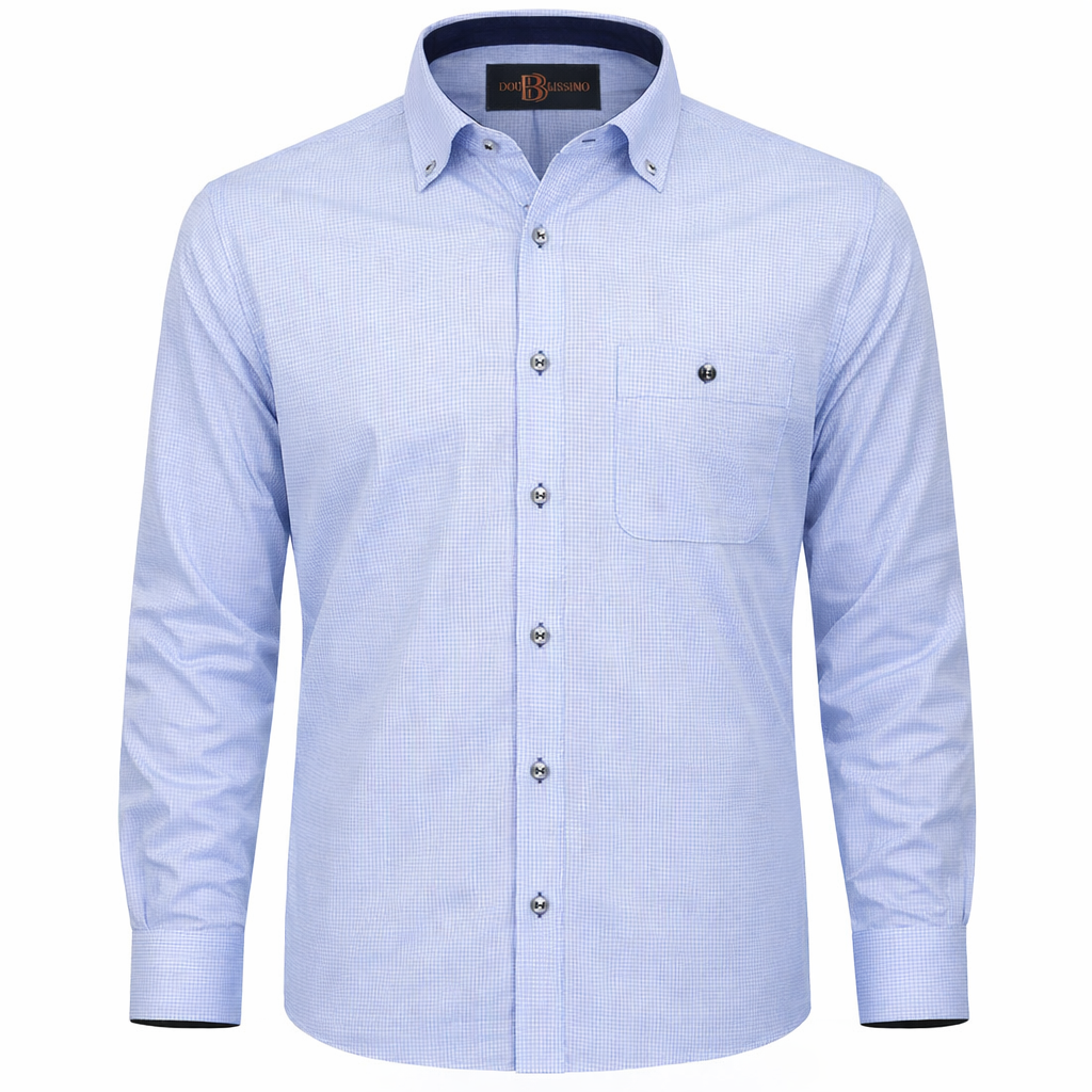 Chemise Grande Taille Homme Bleu Ciel à Carreaux Vichy bleu – Col Boutonné Doublissimo AG4DB1.2