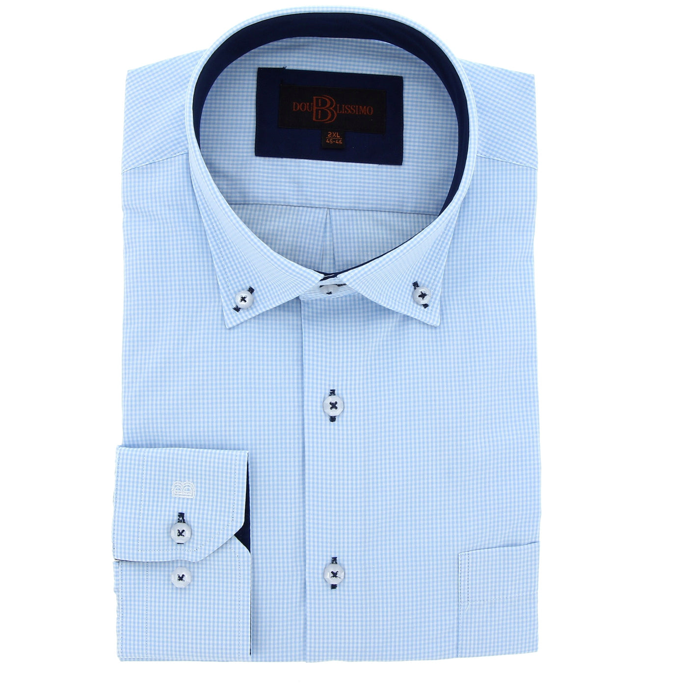 Chemise Grande Taille Homme Bleu Ciel à Carreaux Vichy bleu – Col Boutonné Doublissimo AG4DB1