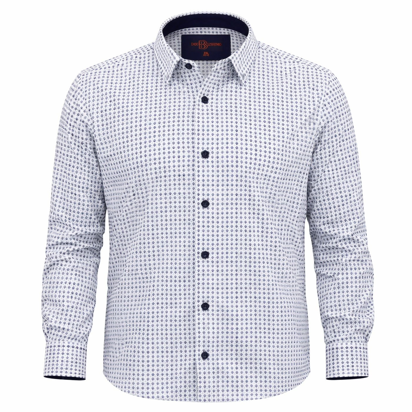 Chemise Grande Taille Homme Blanche à Motif à Pois Bleu Marine Doublissmo - Piseblo AG5DB1.2
