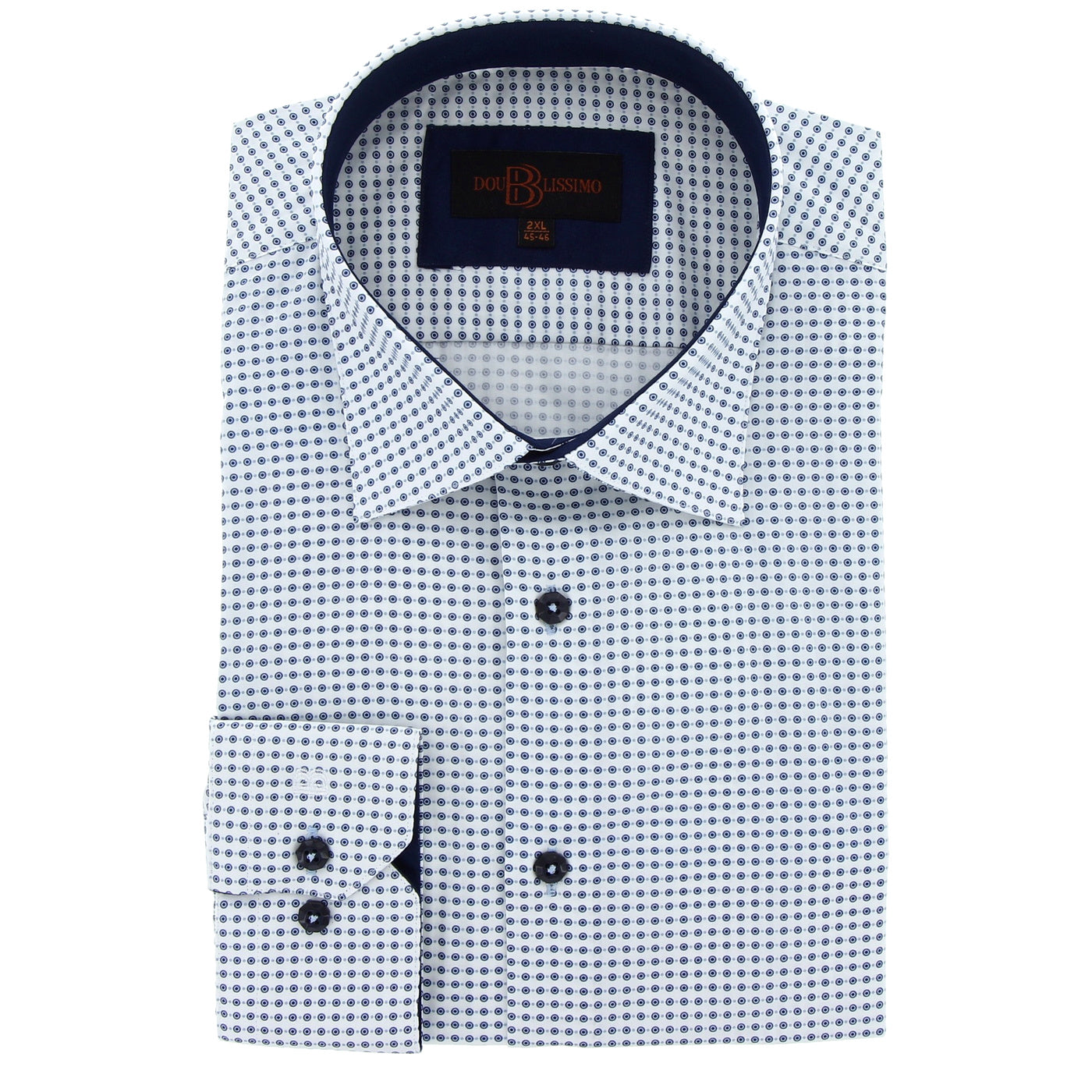 Chemise Grande Taille Homme Blanche à Motif à Pois Bleu Marine Doublissmo - Piseblo AG5DB1