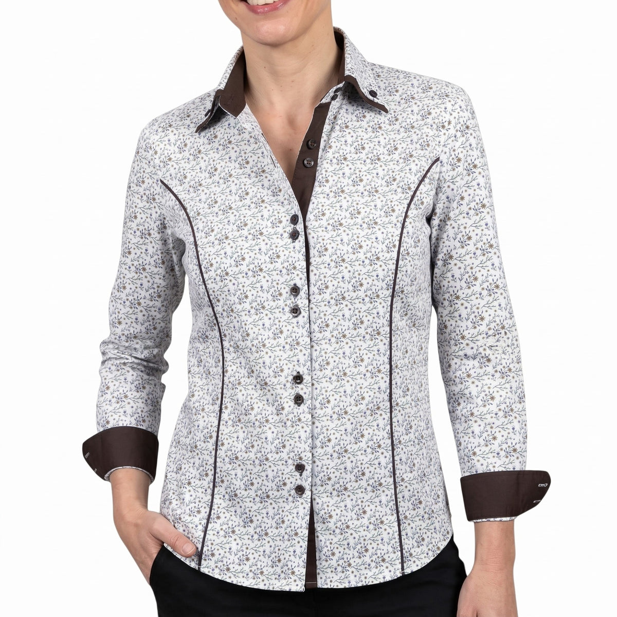 Chemise femme cintrée double col tissu imprimé EMMY Andrew Mc Allister AGF010AM1