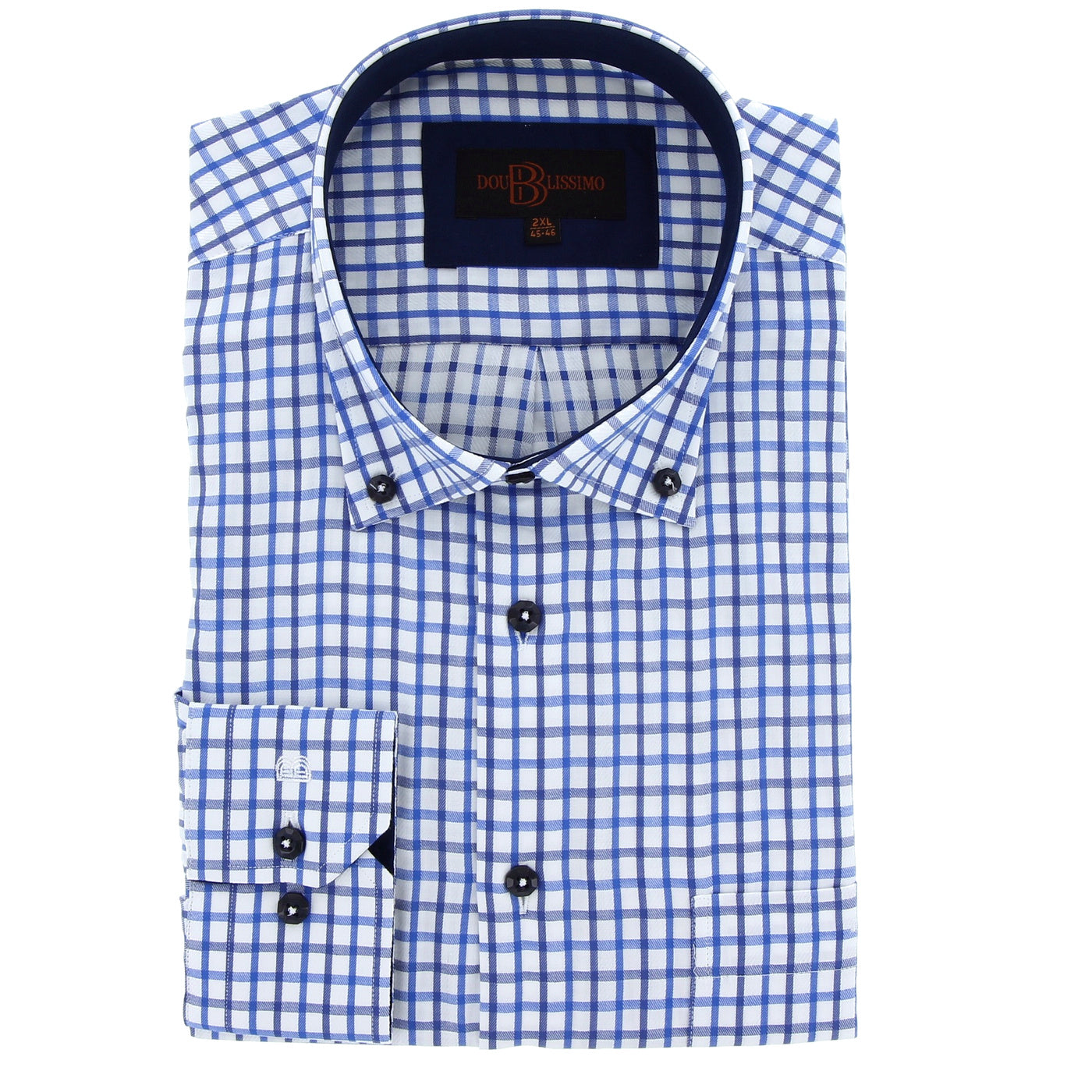 Chemise homme grande taille à carreaux bleu et blanc coupe large PIABLU Doublissimo AG2DB1