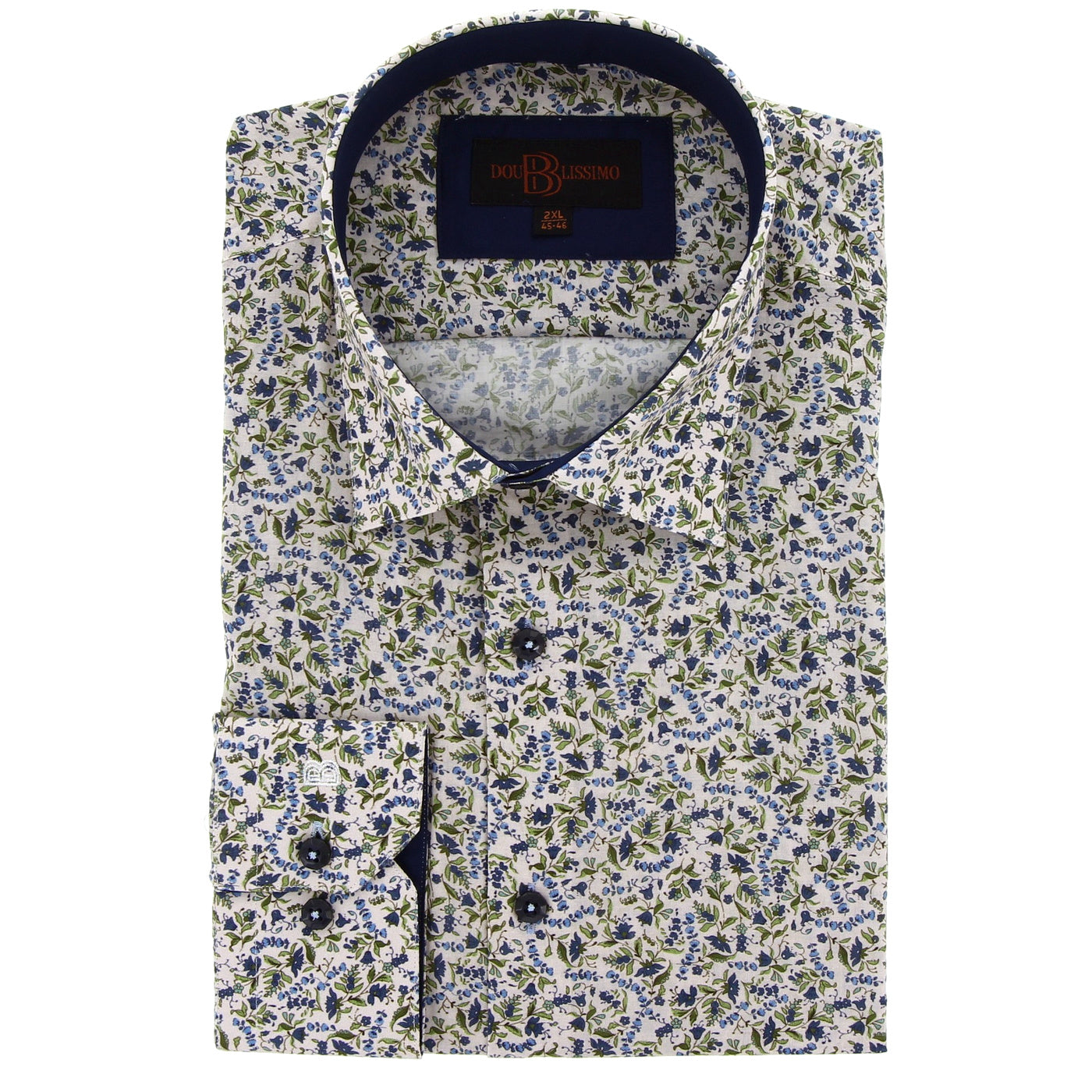 Chemise homme grande taille à motifs imprimé floral bleu et vert coupe large NARICISO Doublissimo AG8DB1