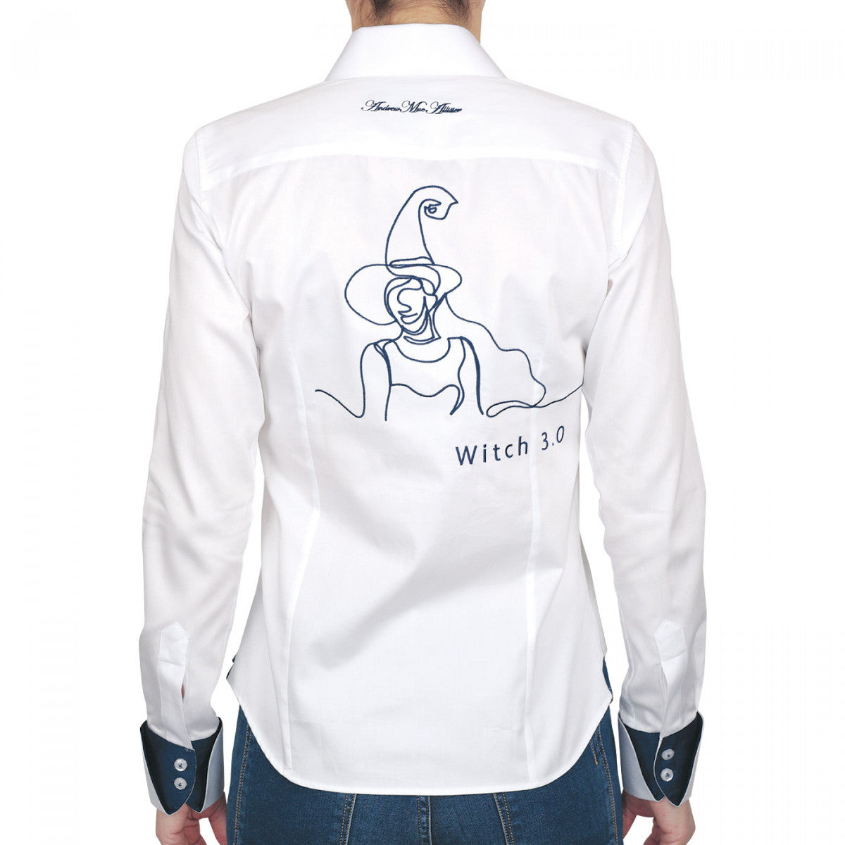 Chemise brodéeWITCH 3.0 Andrew Mac Allister BROD2-2 blanc bleu marine