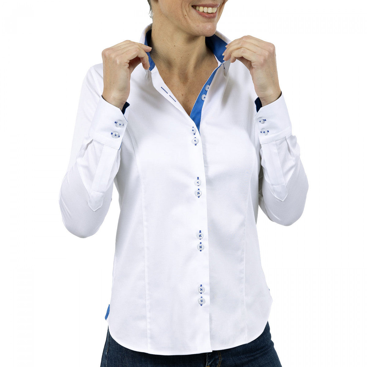 Chemise femme double col carina2-abf2am1 blanc bleu