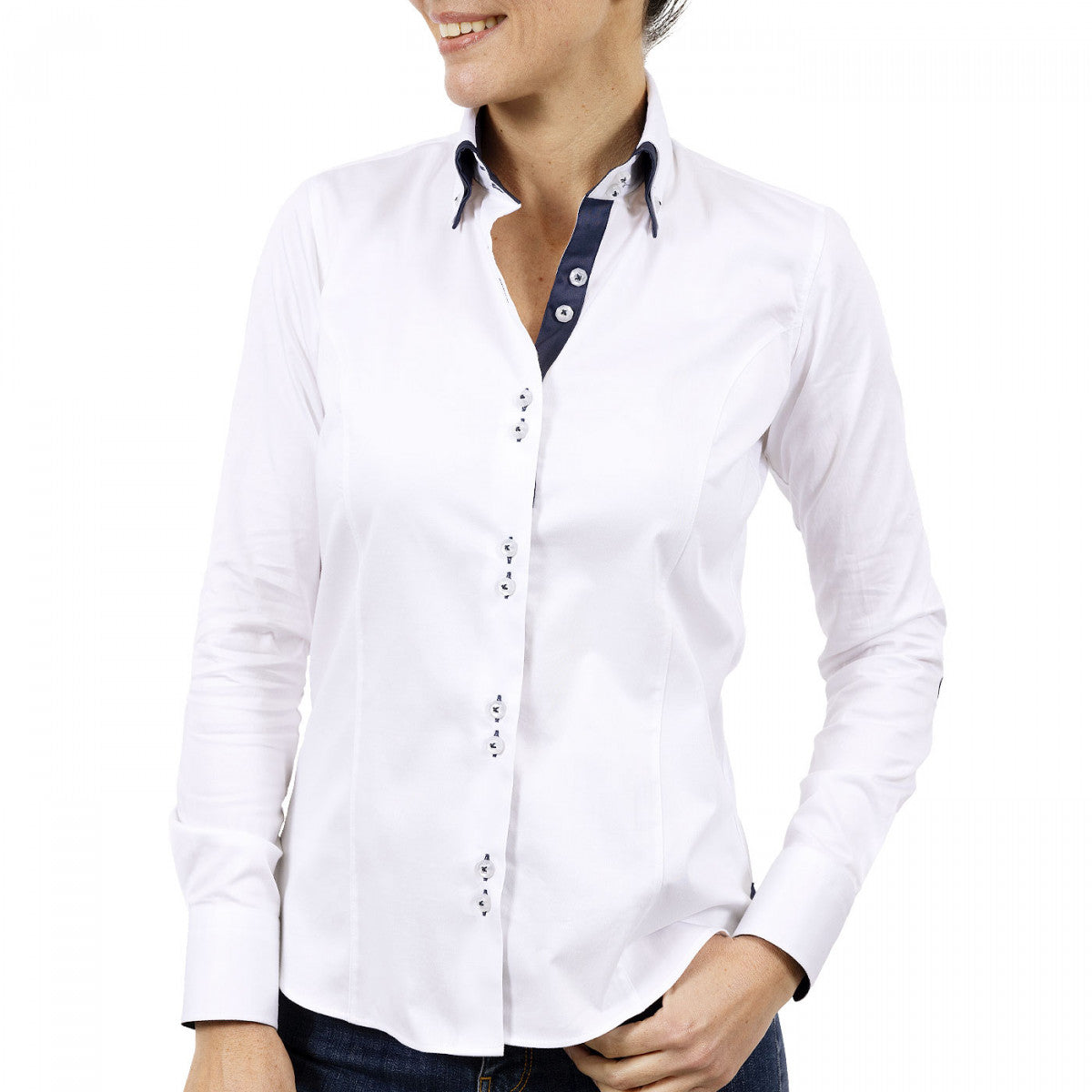Chemise femme double col dobla-abf6am1 blanc bleu