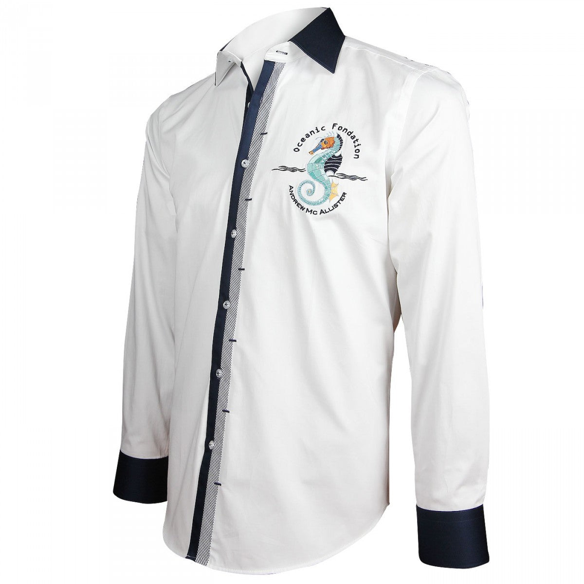 Chemise brodée BLUE WORLD Andrew Mc Allister Y7AM1 blanc