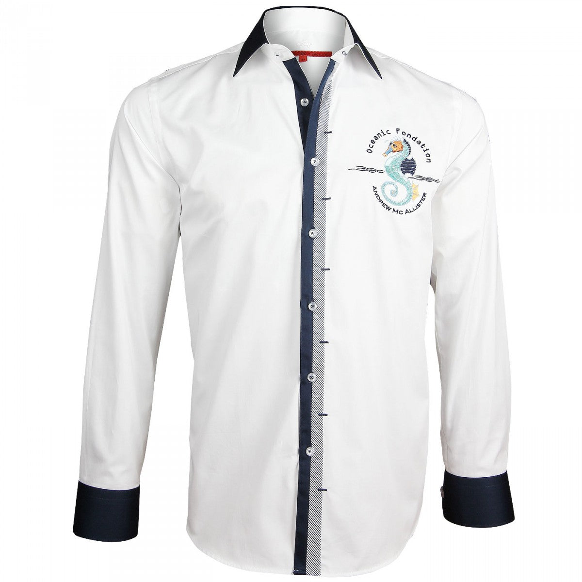 Chemise brodée BLUE WORLD Andrew Mc Allister Y7AM1 blanc