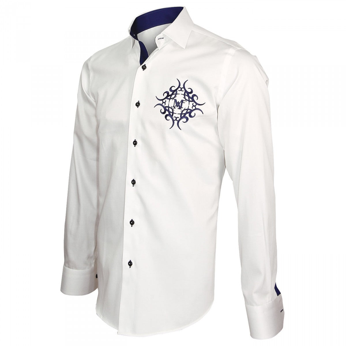 Chemise brodée HERALDIC Andrew Mc Allister E6AM1 blanc bleu