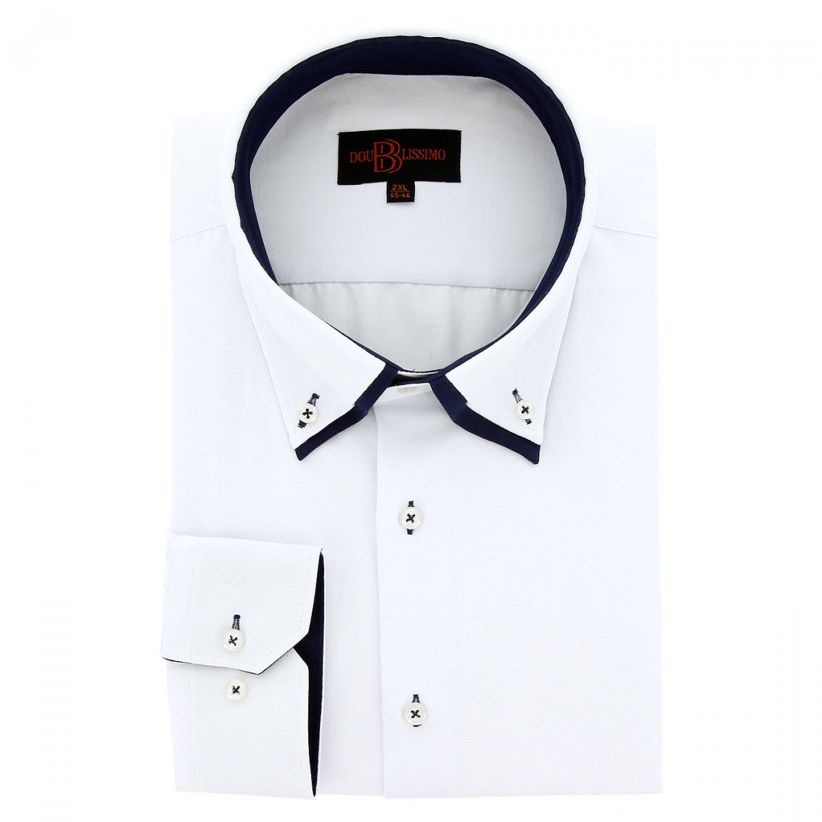 Chemise forte taille double col AB3DB1 blanc bleu marine