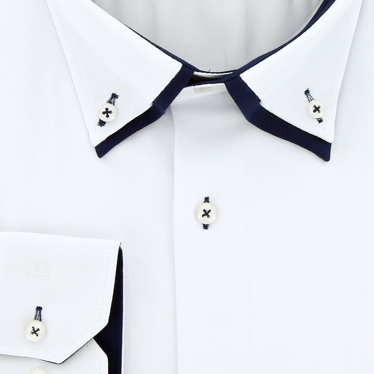 Chemise forte taille double col AB3DB1 blanc bleu marine