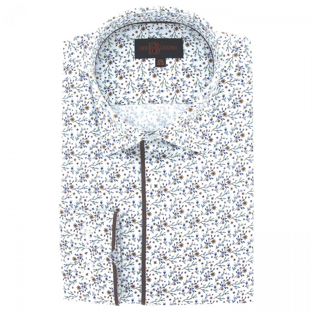 Chemise forte taille tissu imprimé FIOMAR AE4DB1 blanc marron