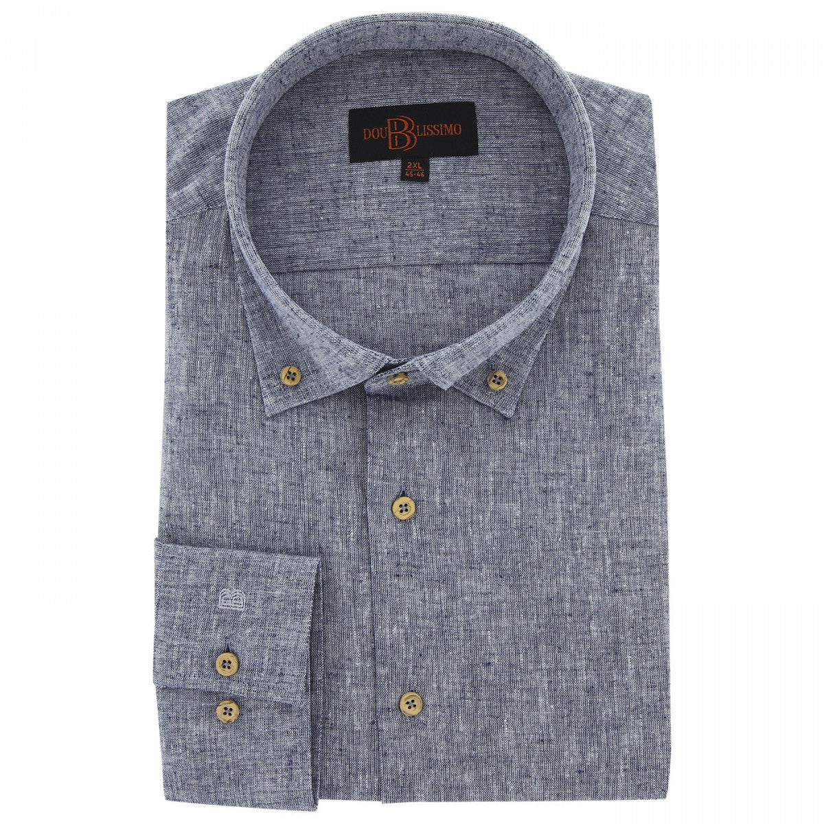 Chemise forte taille tissu lin et coton AD6DB2 bleu nuit