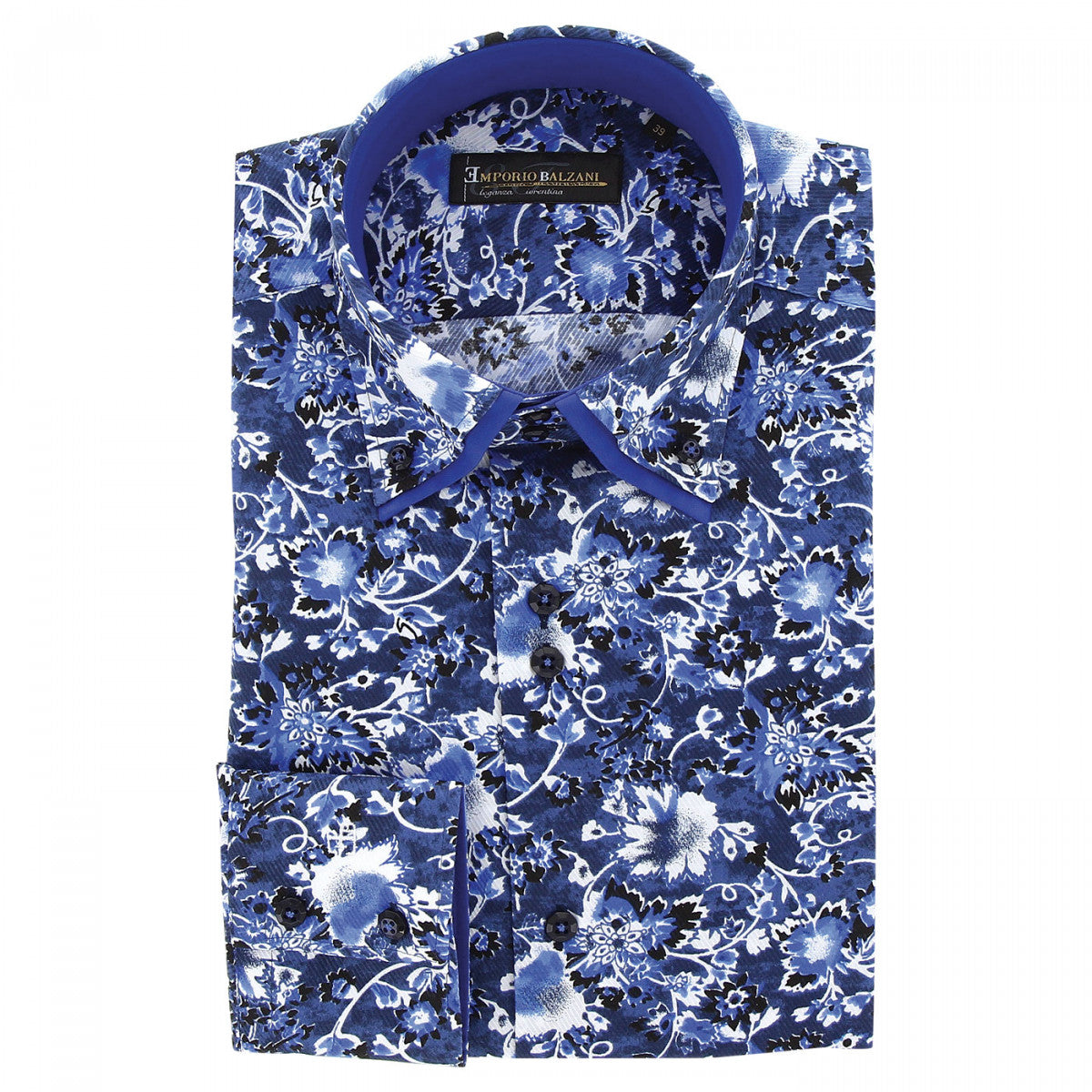 Chemise mode coupe droite CA8EB1 à coudières bleu blanc