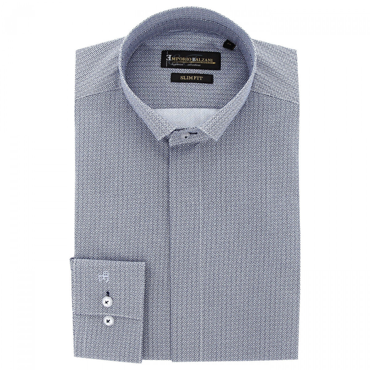 Chemise mode col cousu mao à motifs CA5EB2 bleu blanc bleu
