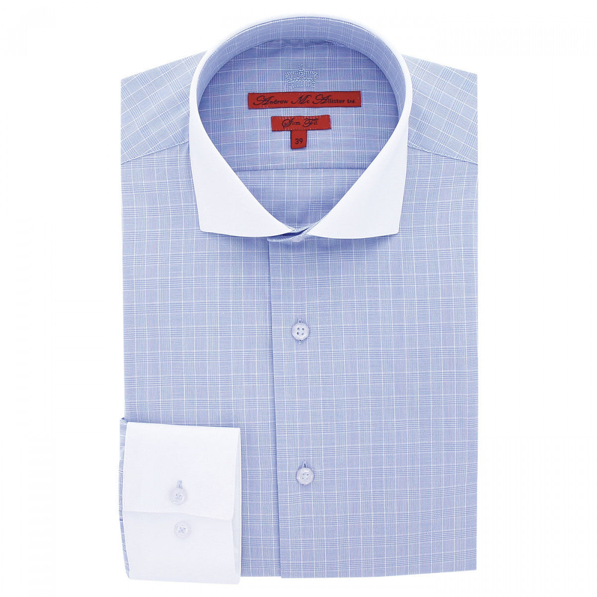 Chemise mode col et poignets blancs josh Andrew Mac Allister CA5AM1 bleu