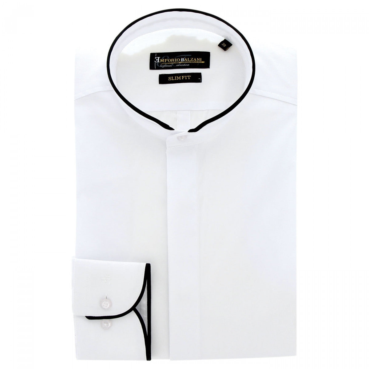 Chemise mode cintrée col mao CA4EB1 blanc noir