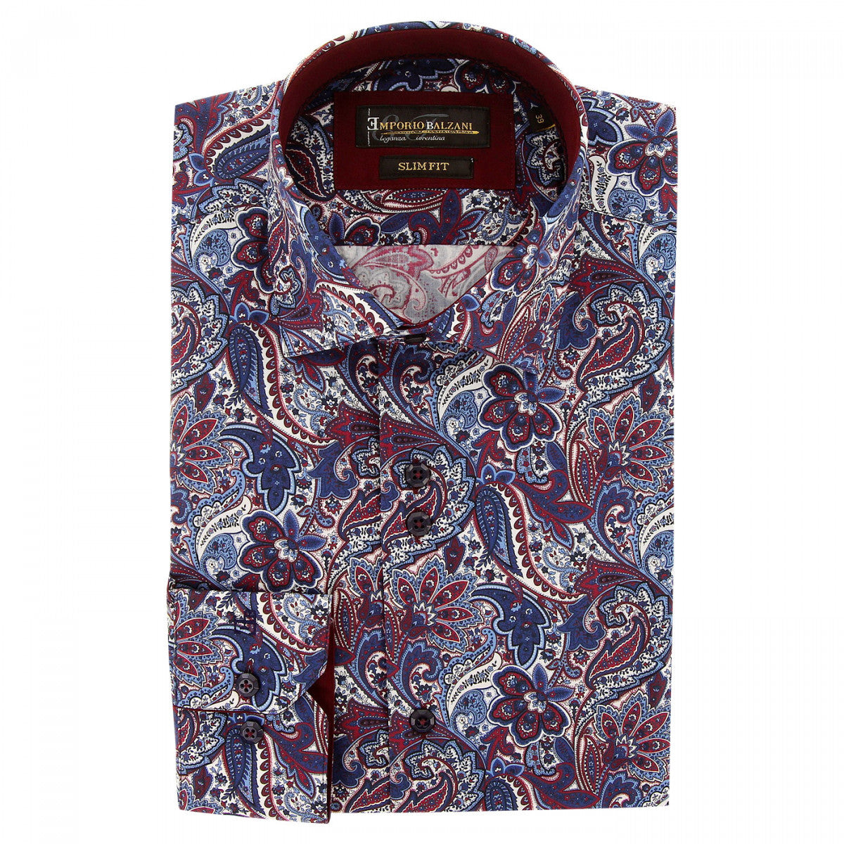 Chemise cintrée tissu imprimé CASHMO-AA5EB2 bleu rouge blanc