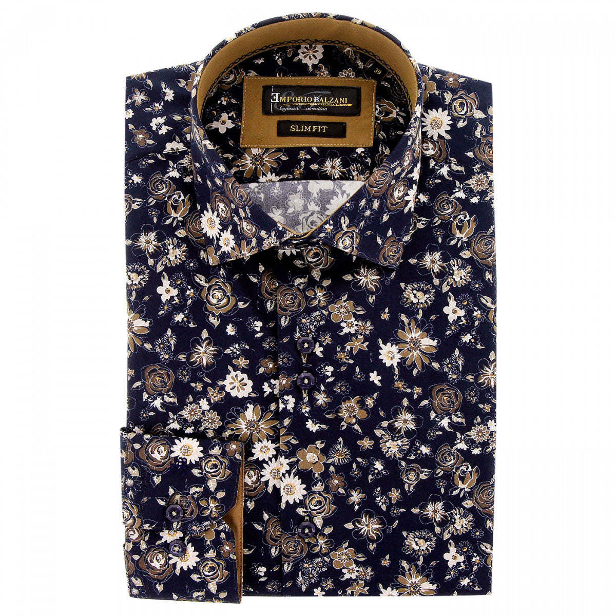 Chemise cintrée tissu imprimé FIORA-AA4EB3 bleu marine