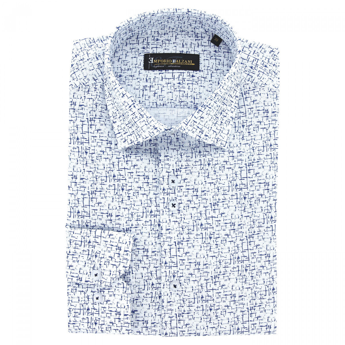 Chemise coupe droite tissu structuré à motifs STRUCO AE4EB1 blanc bleu