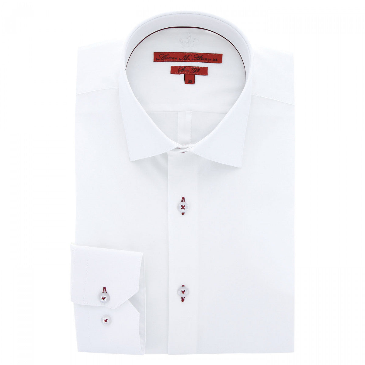 Chemise cintrée uni 100% coton AE14AM1 blanc rouge