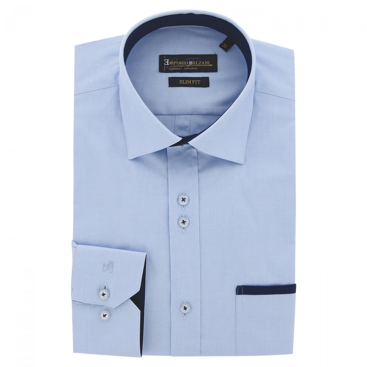 Chemise cintrée unie liseré sur poche TASCOPO AE8EB4 bleu clair