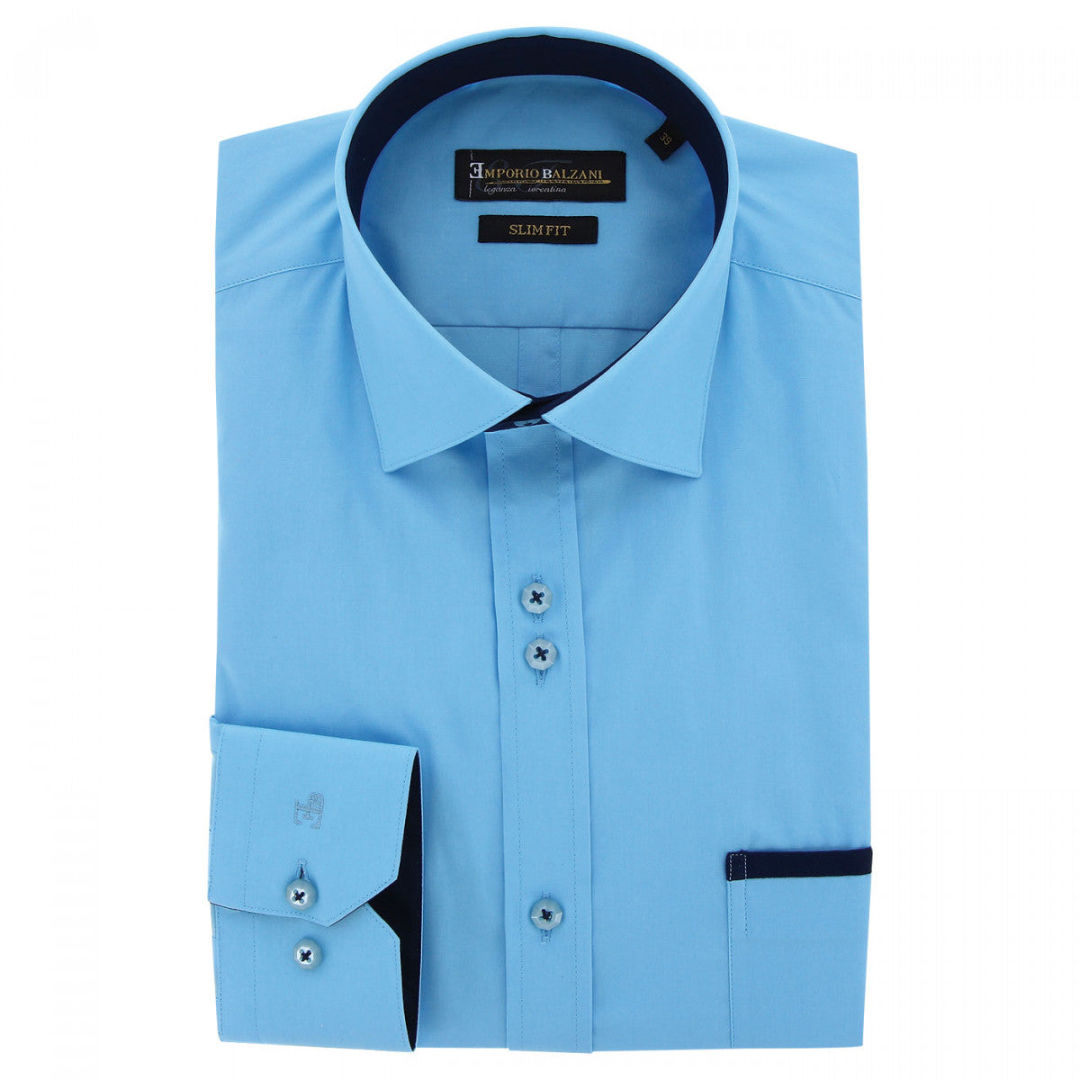 Chemise cintrée unie liseré sur poche TASCOPO AE8EB1 turquoise