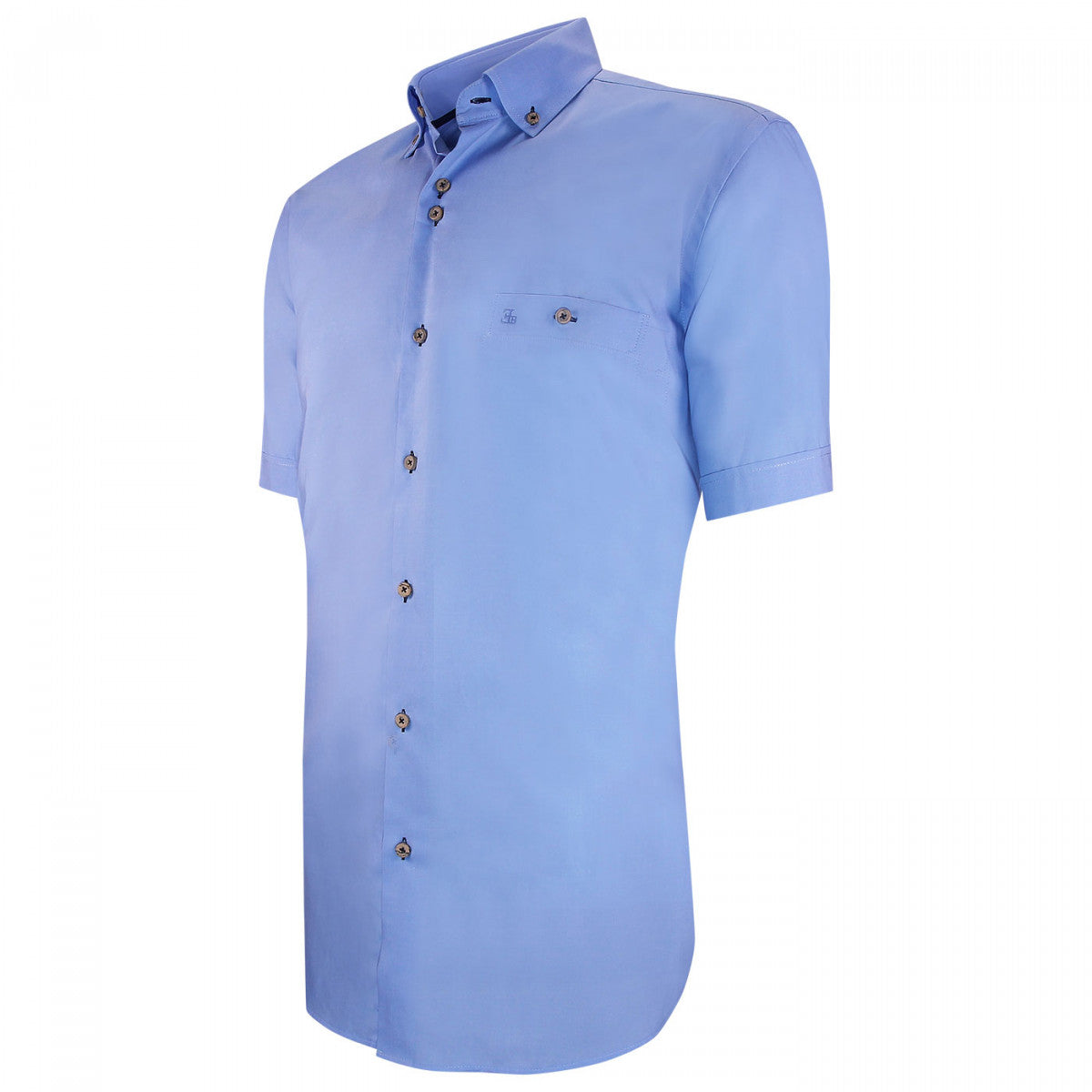 Chemisette lin classique coupe droite OLINO-AAMC1EB1 bleu