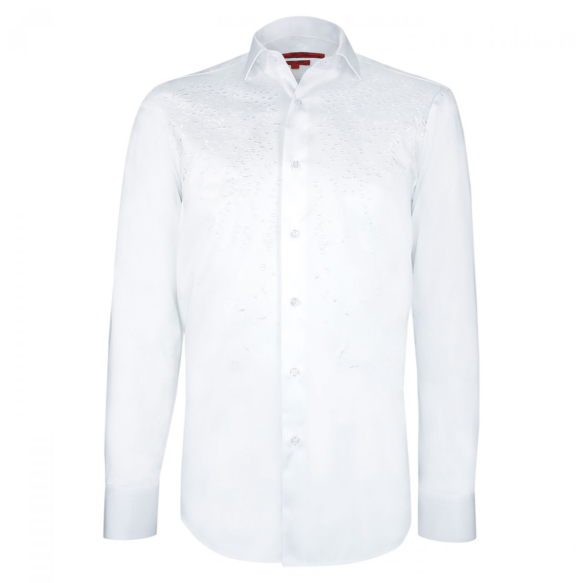 Chemise cintree blanche a motifs brodes tissu premium 100 satin de coton pour homme