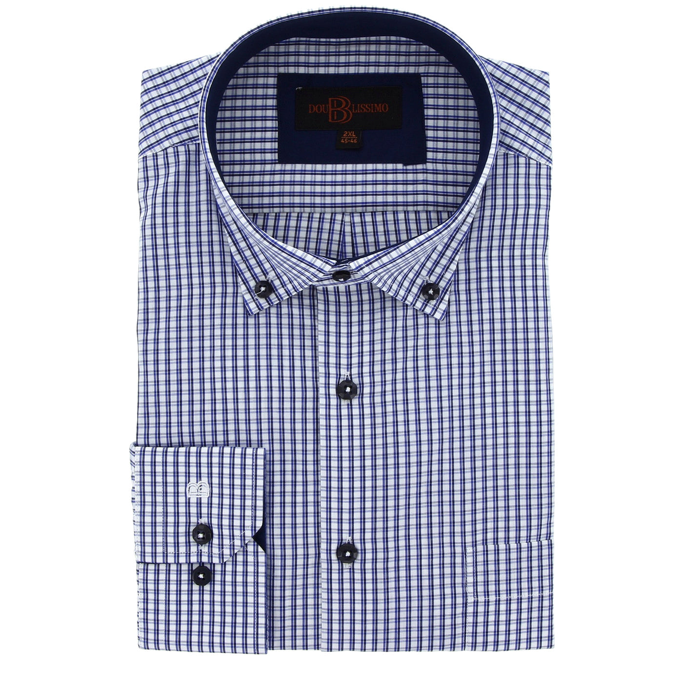 Chemise homme grande taille à carreaux bleu et blanc coupe confort PIAZZA Doublissimo AG1DB1