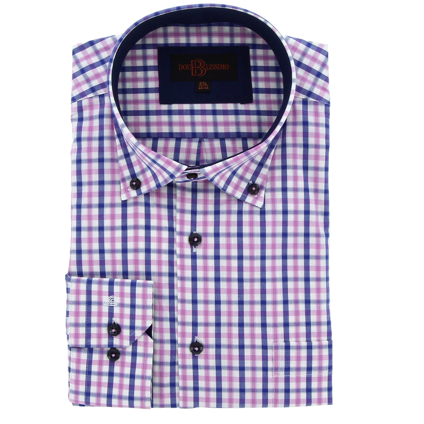 Chemise homme grande taille à carreaux rose et bleu coupe confort QUADROSA Doublissimo AG3DB1