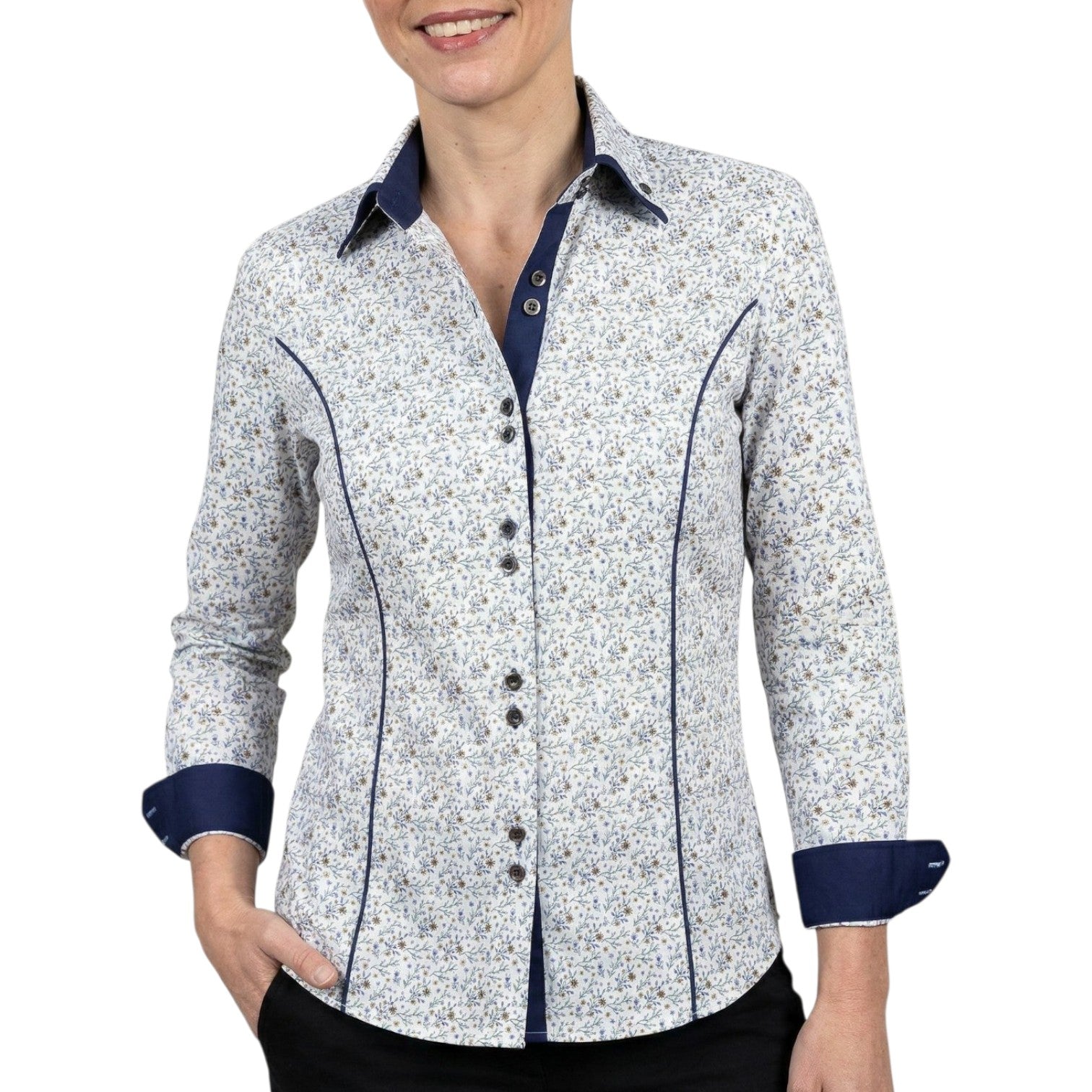 Chemise femme cintrée double col tissu imprimé floral EMMA Andrew Mc Allister AGF10AM2