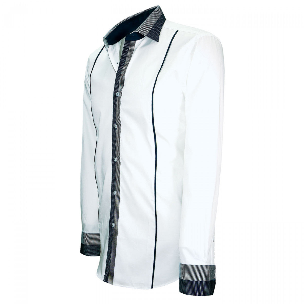 Chemise bi-matiere blanc bleu