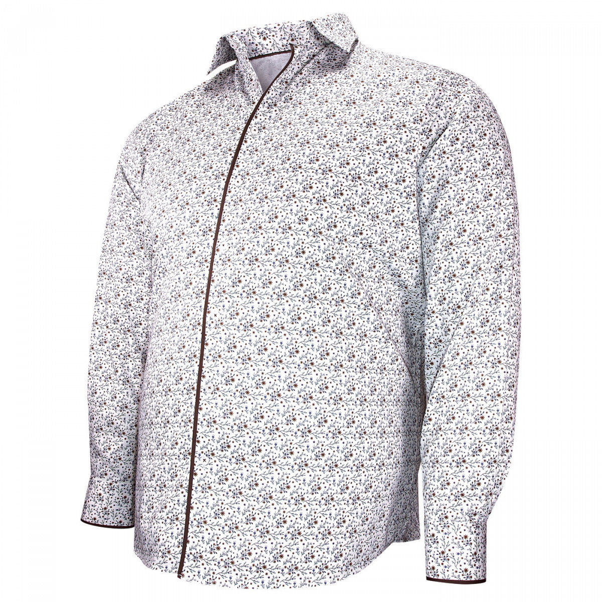 Chemise forte taille tissu imprimé FIOMAR AE4DB1 blanc marron