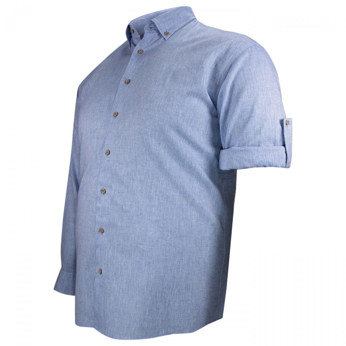 Chemise forte taille tissu lin et coton AD6DB3 bleu