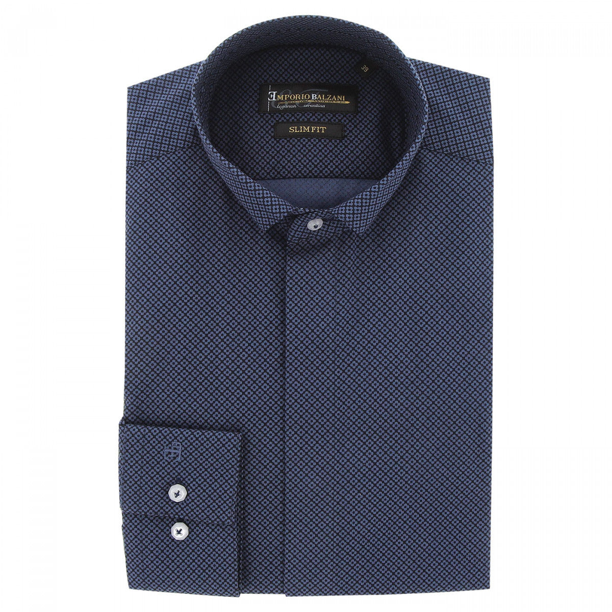 Chemise mode col cousu mao à motifs CA5EB1 bleu marine