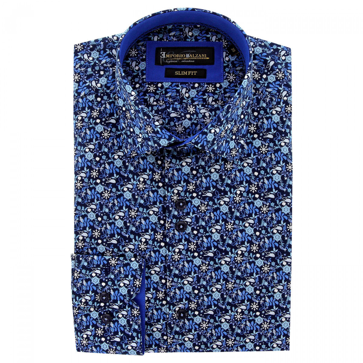 Chemise cintrée tissu imprimé FIORA-AA4EB1 bleu