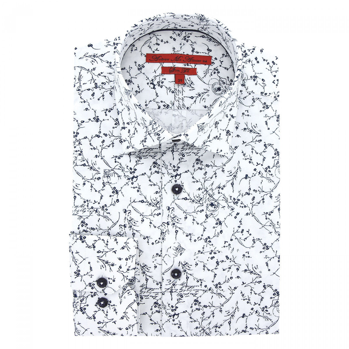 Chemise cintrée tissu imprimé fleuri AE7AM1 blanc