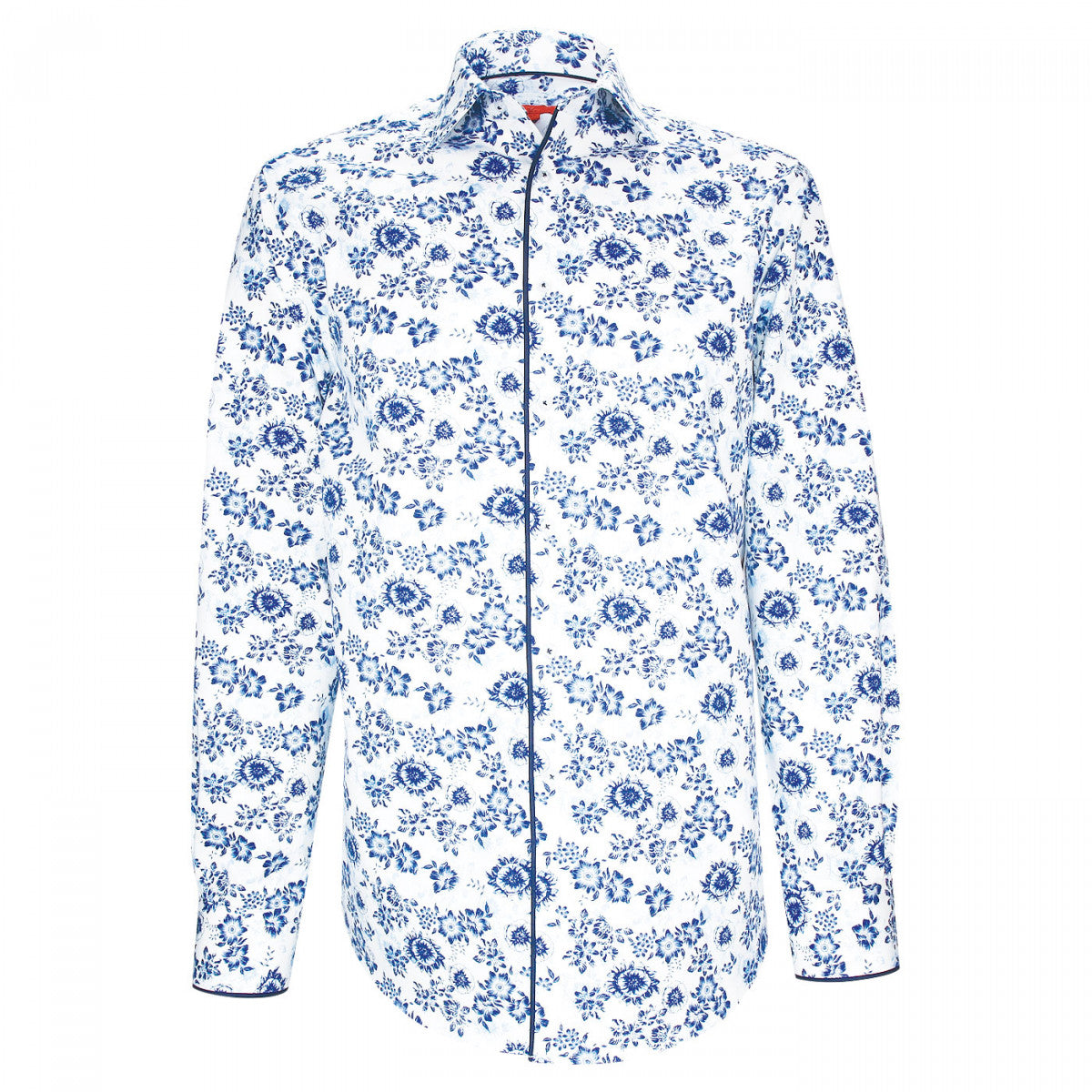 Chemise coupe droite tissu imprimé fleuri AE2AM1 blanc bleu