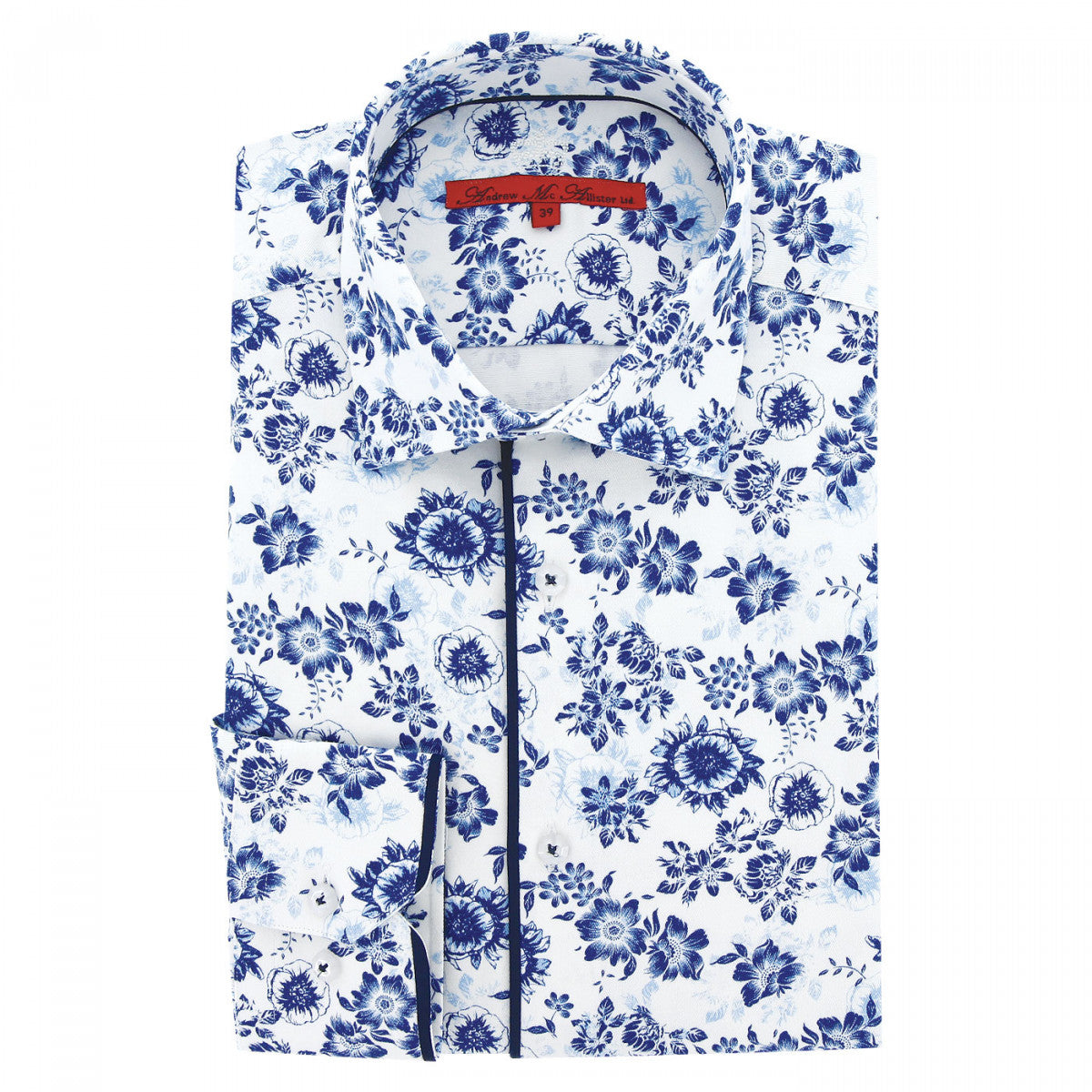 Chemise coupe droite tissu imprimé fleuri AE2AM1 blanc bleu
