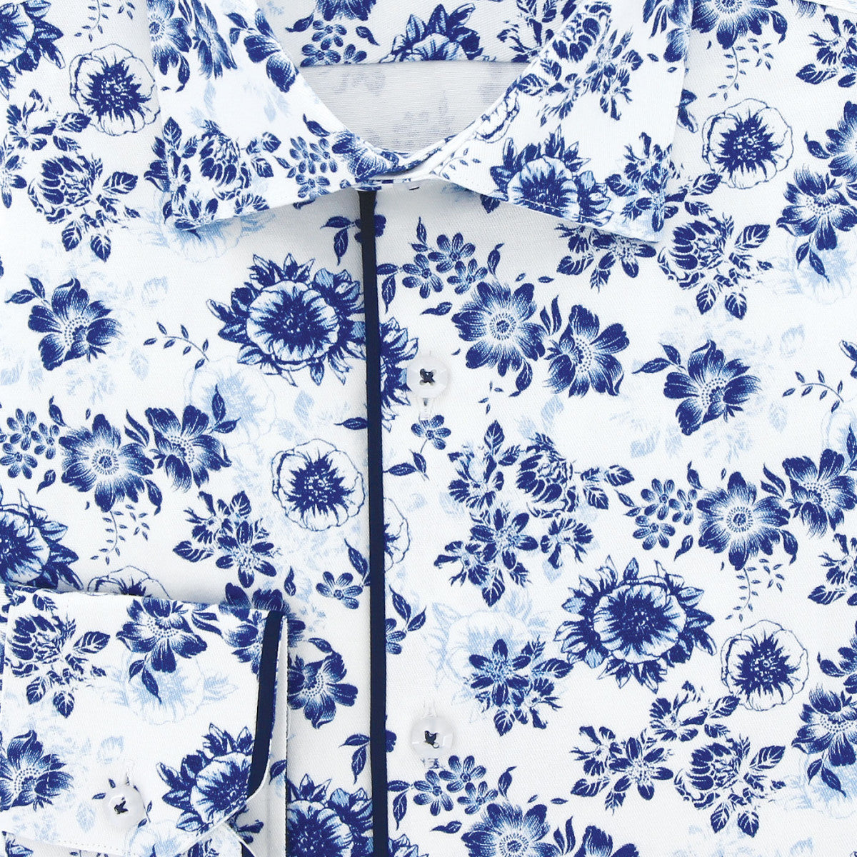 Chemise coupe droite tissu imprimé fleuri AE2AM1 blanc bleu