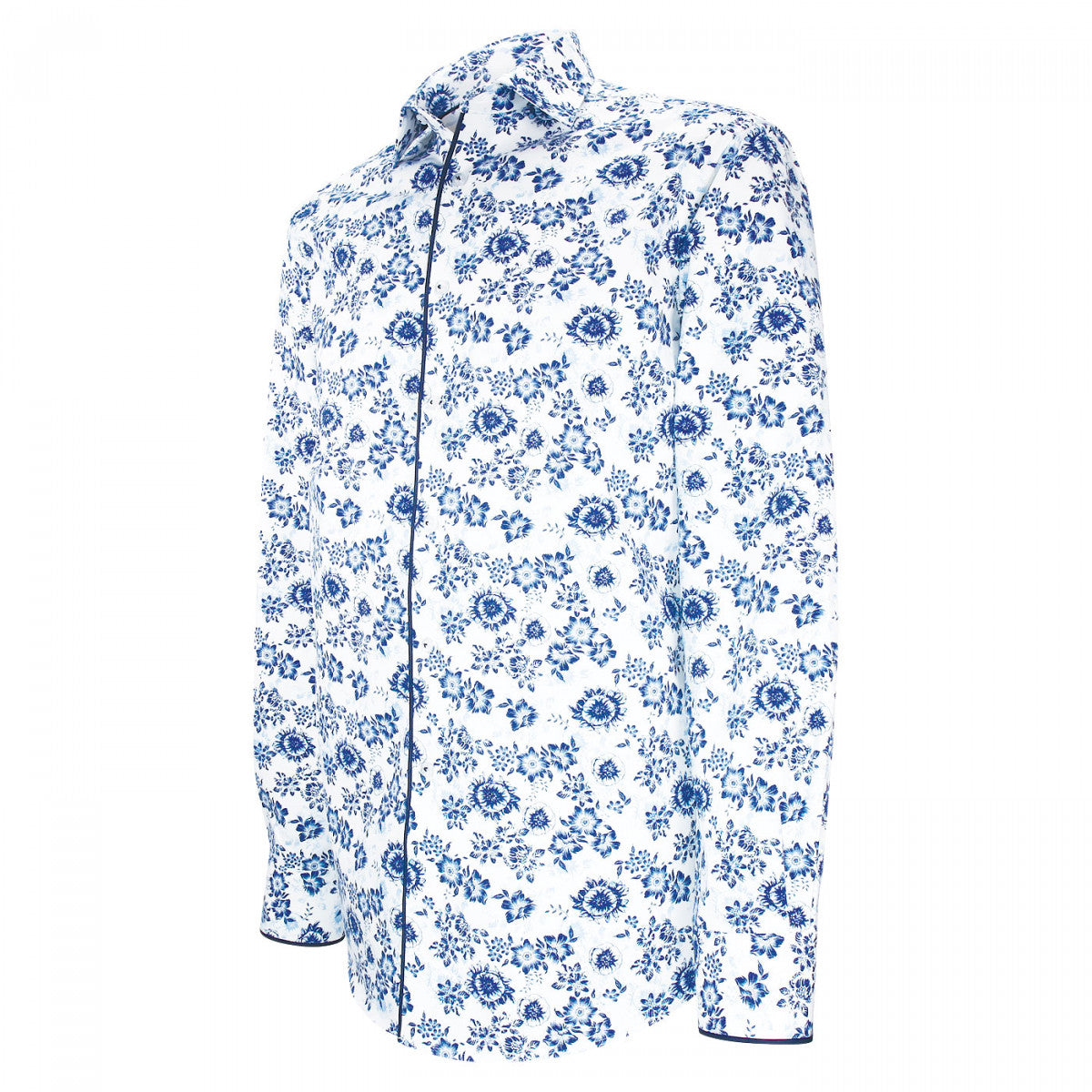 Chemise coupe droite tissu imprimé fleuri AE2AM1 blanc bleu