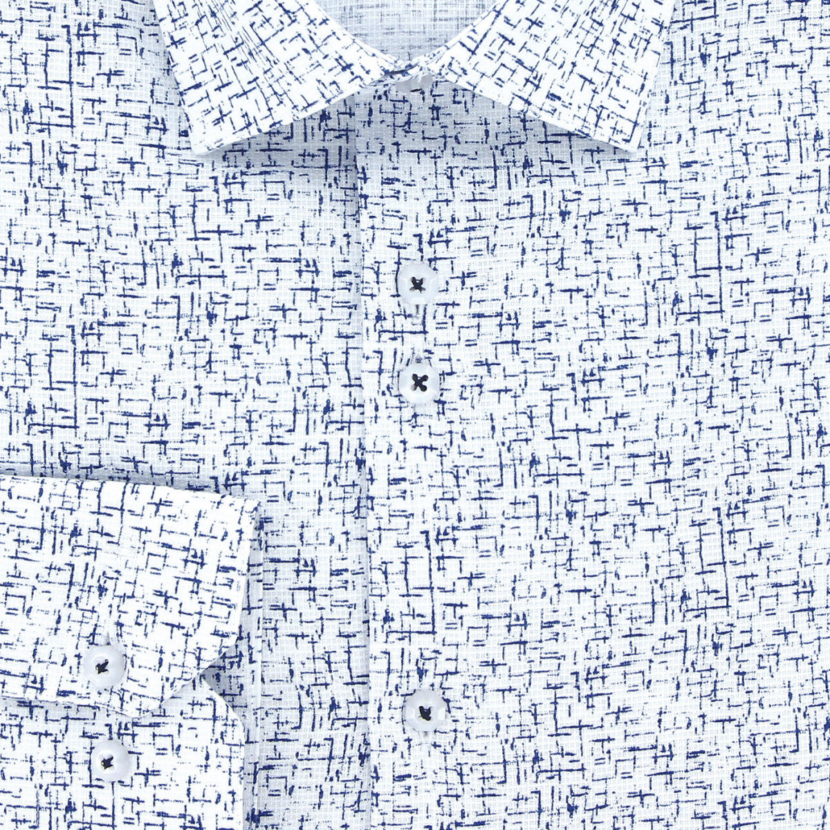Chemise coupe droite tissu structuré à motifs STRUCO AE4EB1 blanc bleu